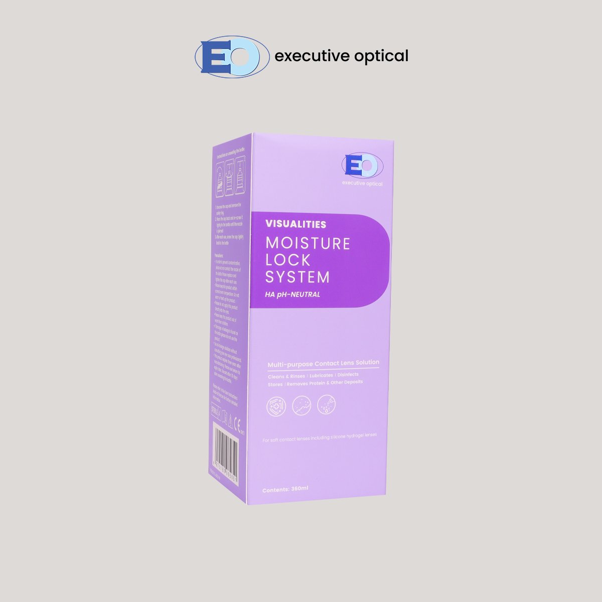 VISUALITIES MOISTURE LOCK MULTI-PURPOSE SOLUTION 360ML SIDE