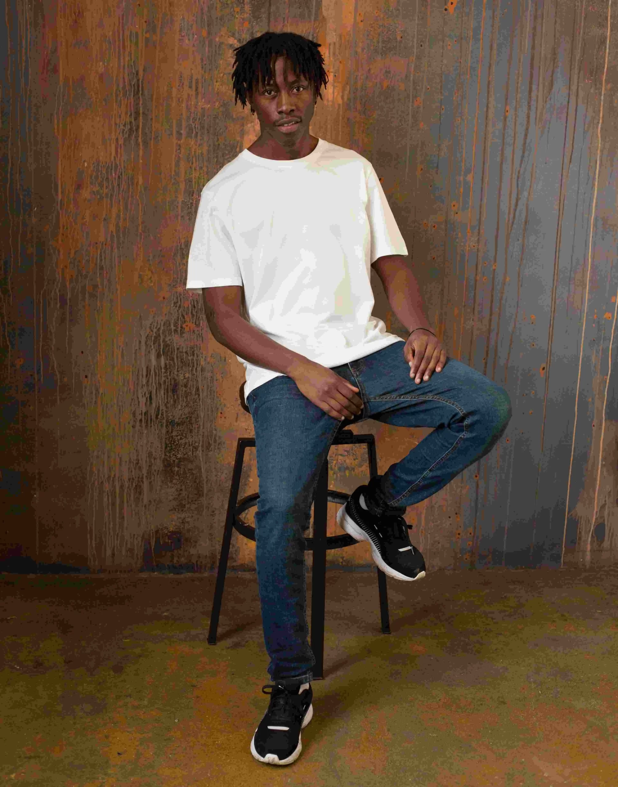 a model wearing casual attire