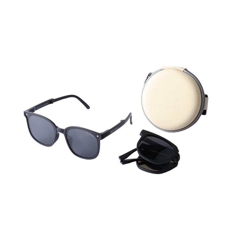 EO SUNWEAR_BELLA_M.BLACK_COVER PHOTO A pair of sunglasses and a round case