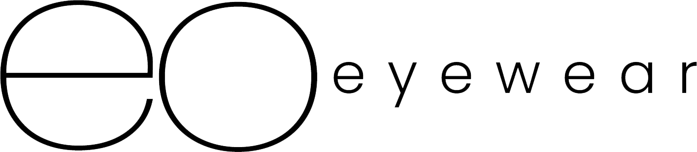 EO eyewear banner in black background