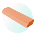 An orange eyeglasses case with white background
