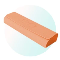 An orange eyeglasses case with white background