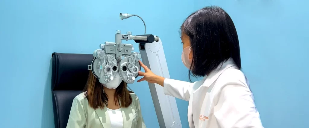 visiting a clinic for an eye checkup