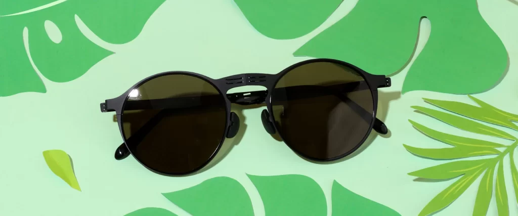 Sunglasses with a blue background