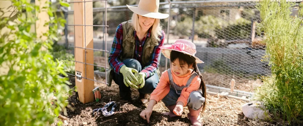 A woman and child wearing hat