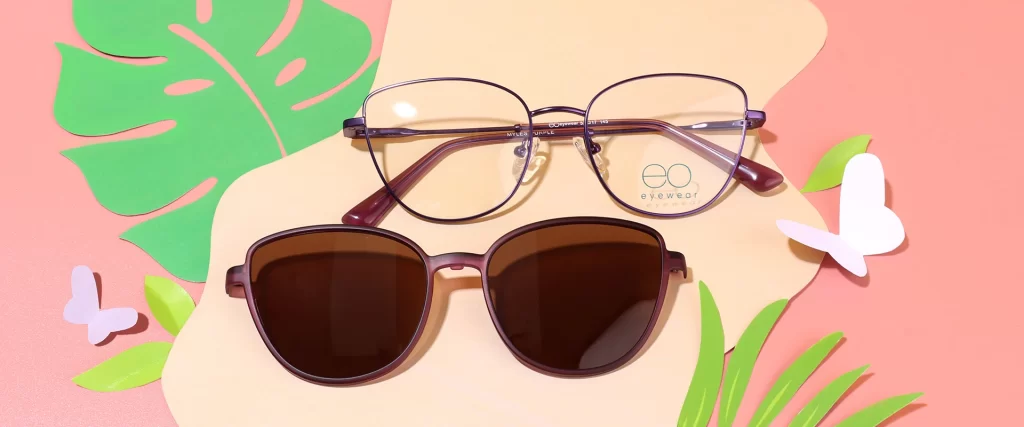 Sunglasses with a pink background